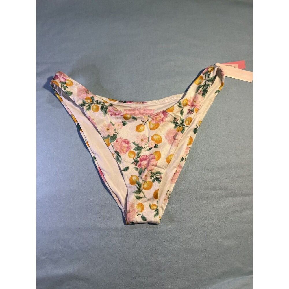 NWT Victoria's Secret Swim Bottoms Brazilian Cut White Floral Lemon Print